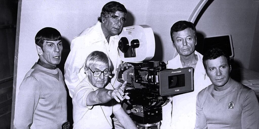 Leonard-Nimoy-Spock-William-Shatner-Kirk-DeForrest-Kelley-McCoy-Gene-Roddenberry-Star-Trek-the-Motion-Picture-via-Paramount
